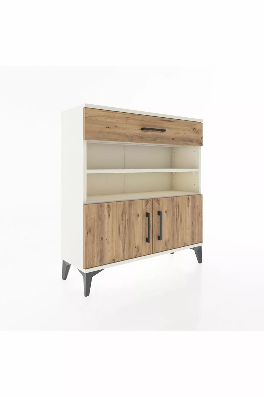 Commode Arges 3 étagères, 1 tiroir, 2 portes, Pierre de lune-Pin