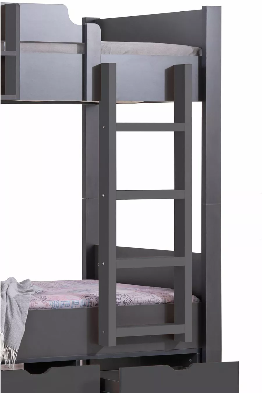 Lit superposé Ranza Asya avec tiroirs amovibles, 2 matelas Comfort