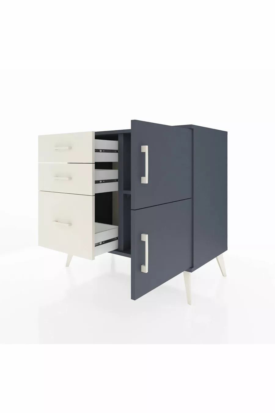 Commode Hyperion à une étagère, 3 tiroirs et 2 portes Anthracite-Anthracite/Gris pierre