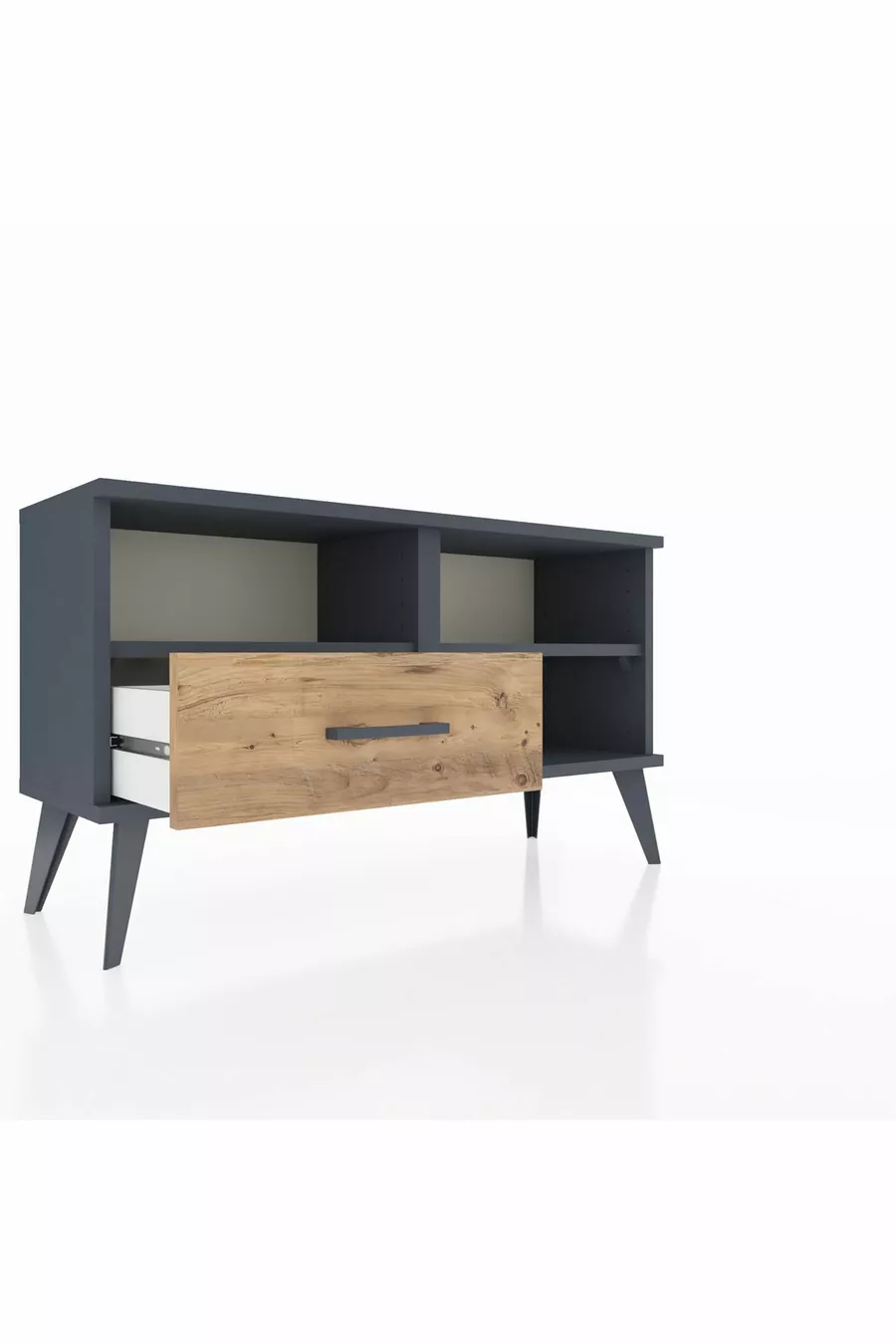 Commode Arges 2 étagères avec un tiroir Anthracite-Anthracite/Merisiers