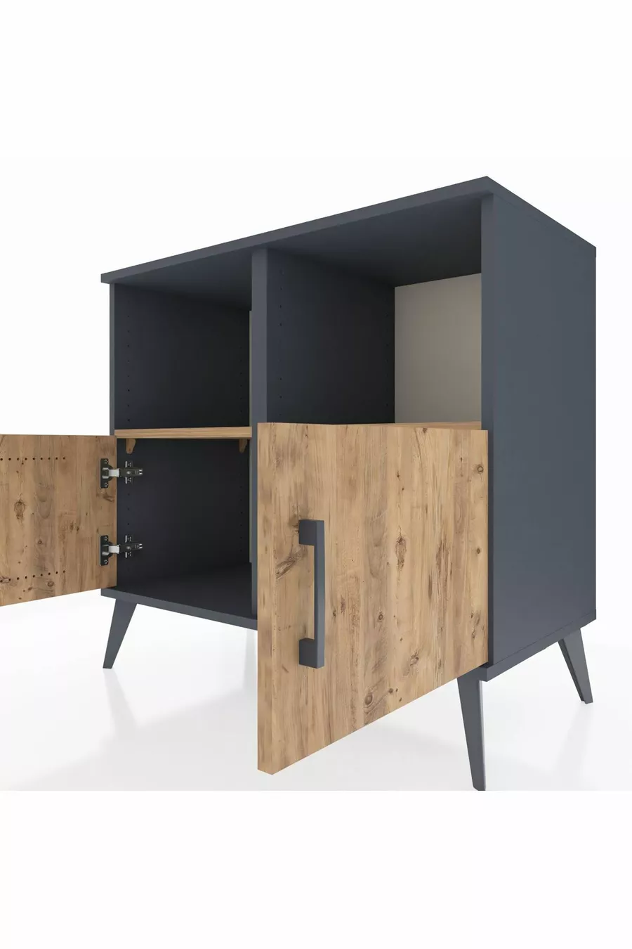 Commode Hyperion 2 étagères 2 portes Anthracite-Pin