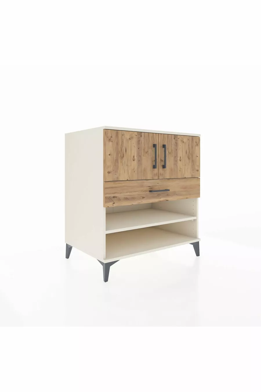 Commode Kronos avec 3 étagères, 1 tiroir et 2 portes, Pierre de Lune-Sapin