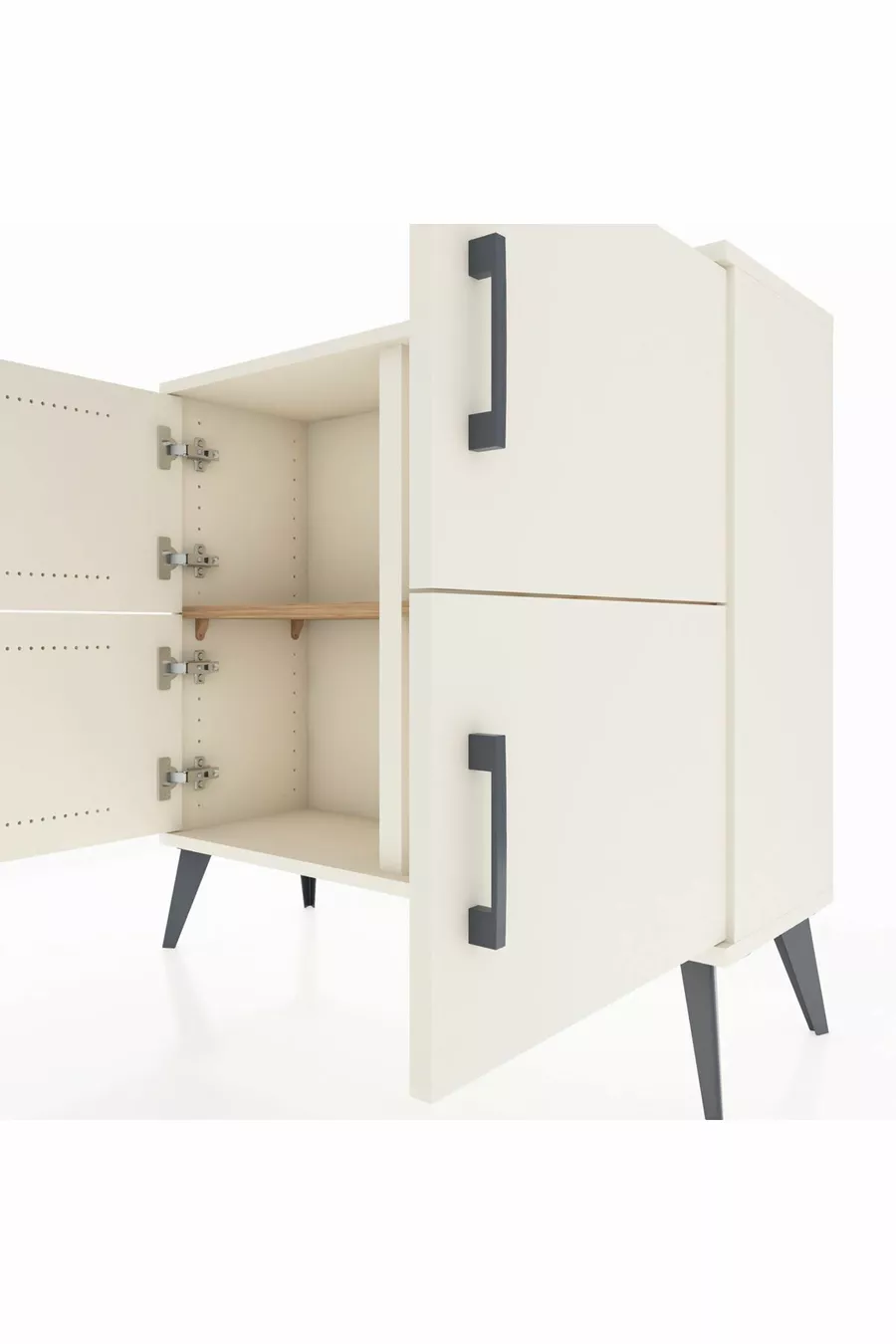 Commode Arges 2 étagères 4 portes Pierre de lune/Pin