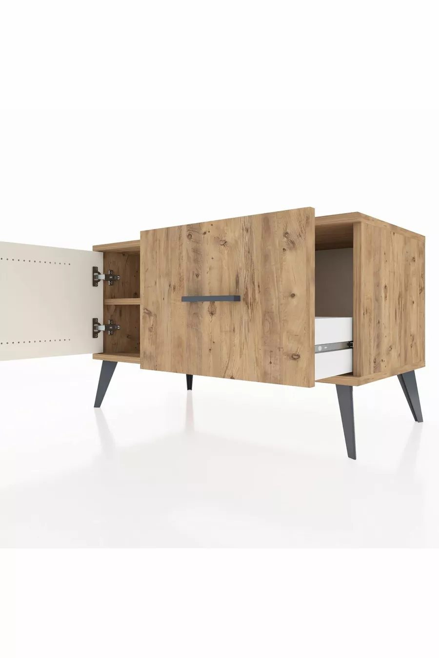 Commode Hyperion à une étagère, un tiroir et une porte, pin-pierre de lave/pin