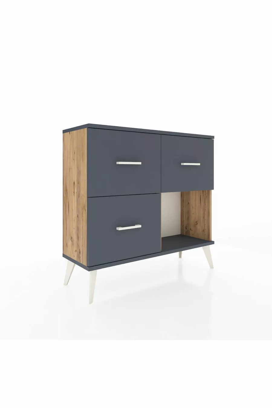 Commode Arges 3 tiroirs Pin-Anthracite