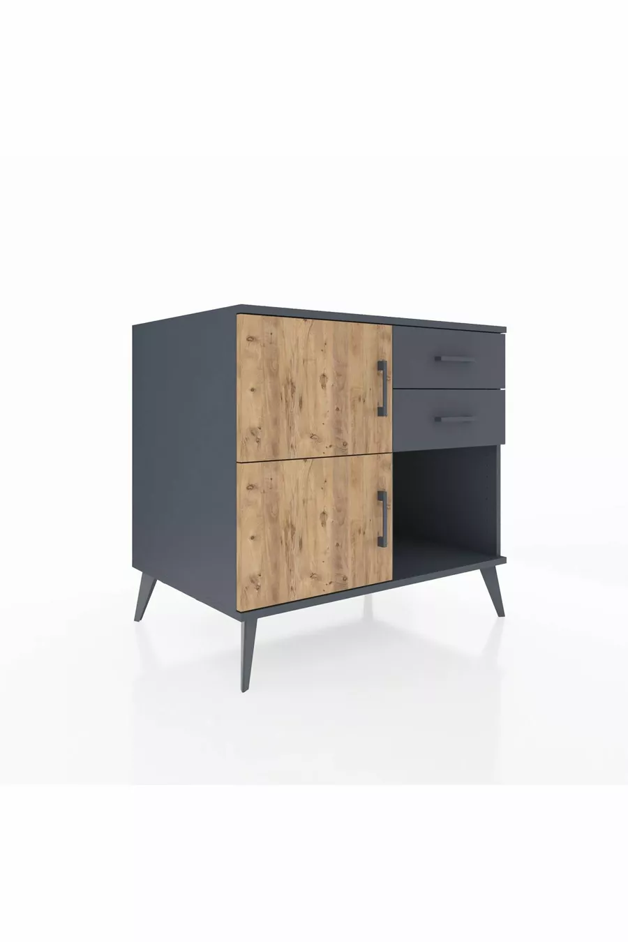 Commode Kronos à une étagère, 2 tiroirs, 2 portes, Anthracite-Pin/Anthracite