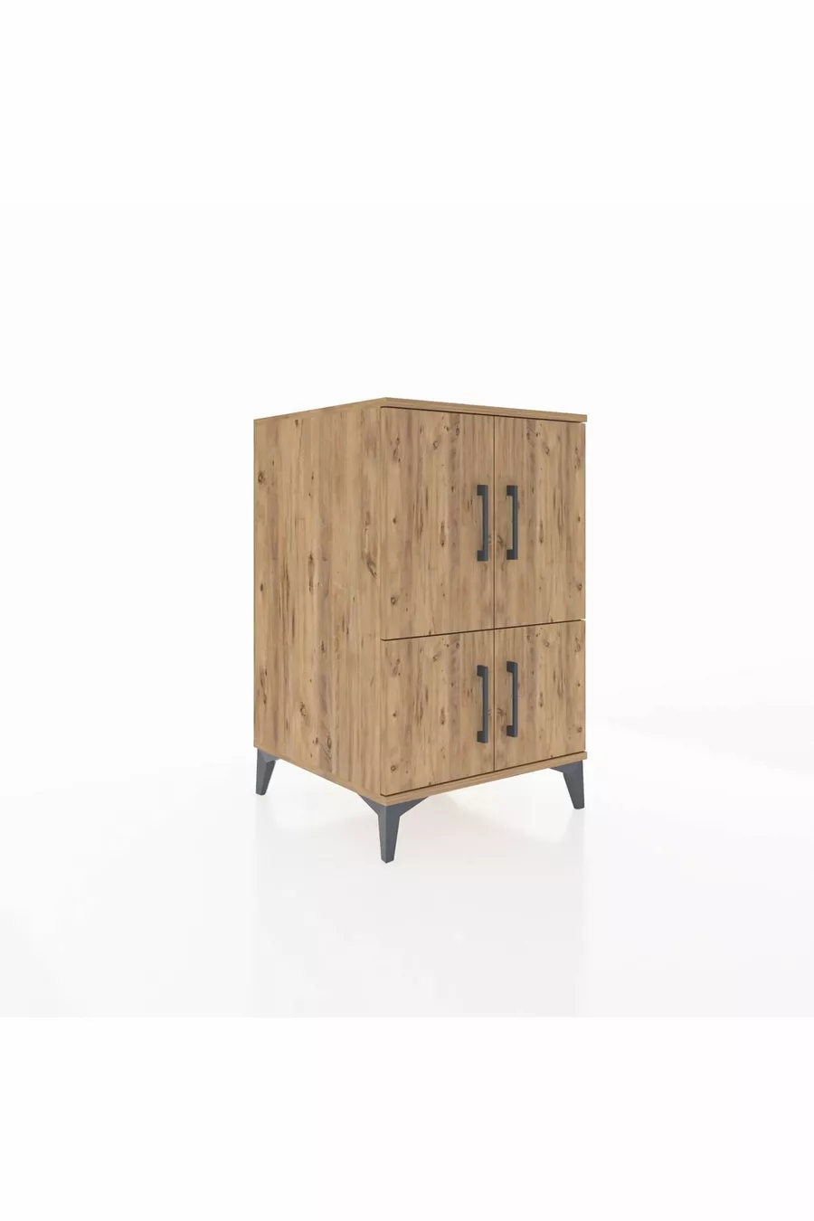 Table de chevet Kronos avec 2 étagères et 4 portes, pin-pin