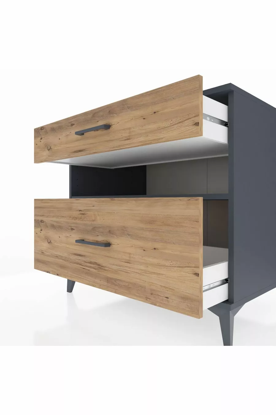 Commode Kronos à une étagère et deux tiroirs Anthracite-Pin