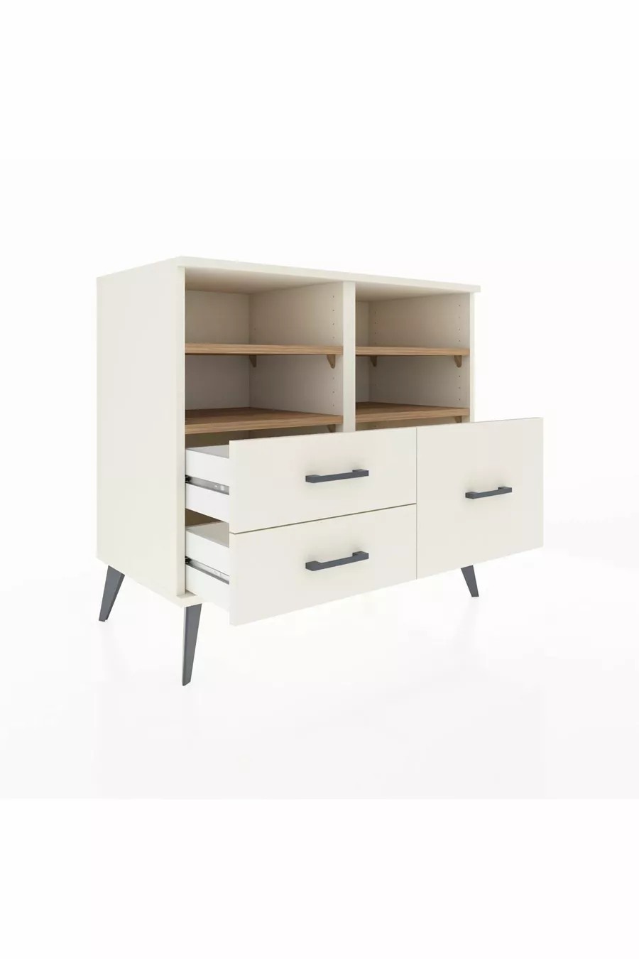 Commode Hyperion 4 étagères 3 tiroirs Pierre de lune/Pin