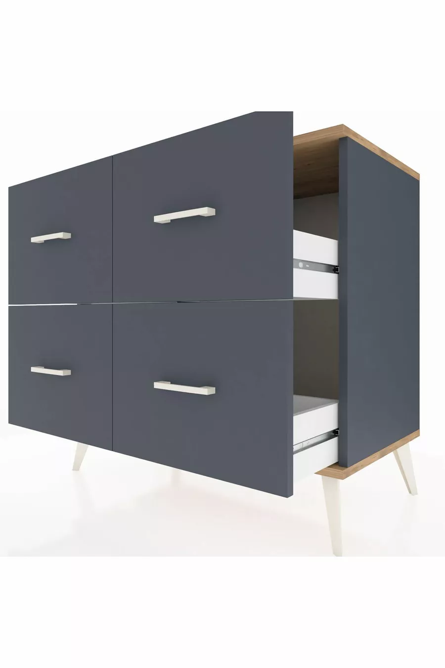 Commode Hyperion 4 tiroirs Anthracite-Sapin/Anthracite