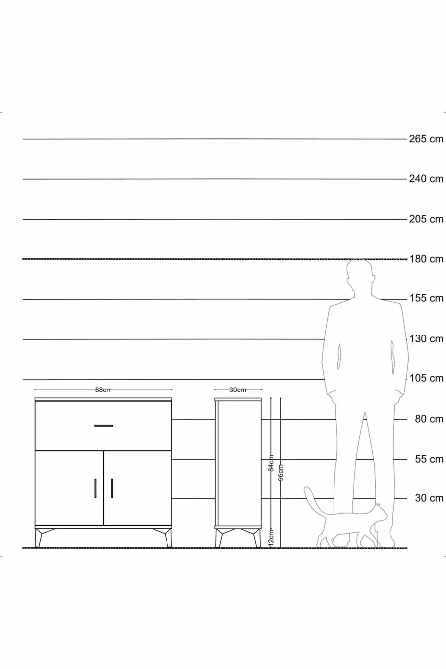 Commode Arges avec une étagère, un tiroir et deux portes, Anthracite-Épicéa