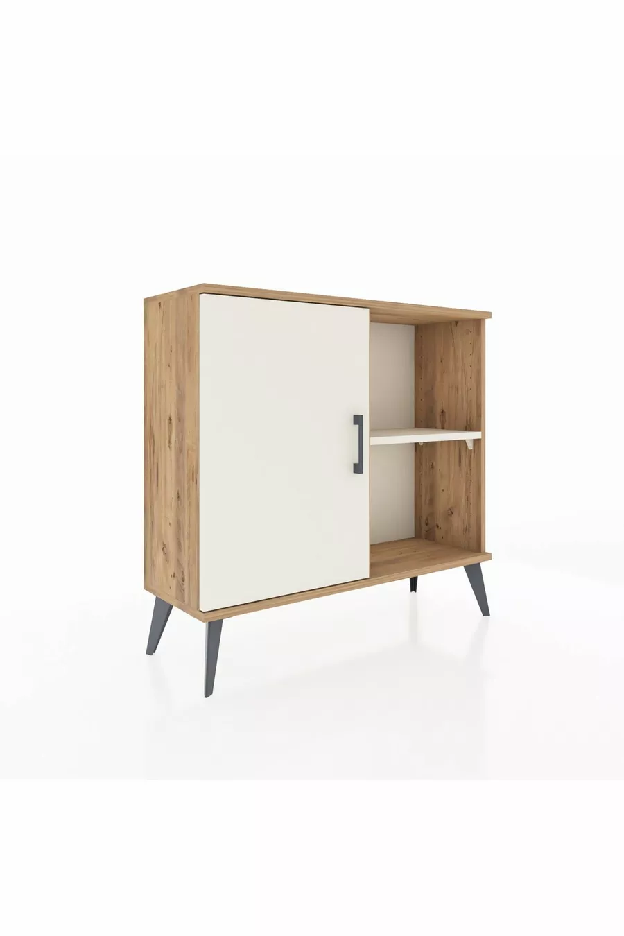 Commode Arges à 2 étagères avec 1 porte en pin et marbre bleu