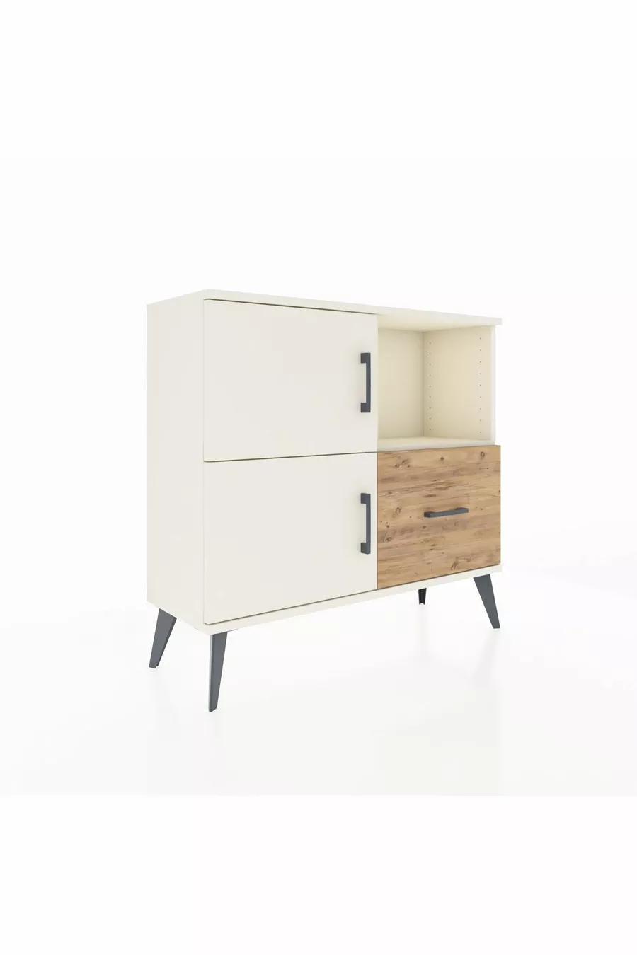 Commode Arges avec 2 étagères, 1 tiroir, 2 portes, couleur Pierre de lune/Pin