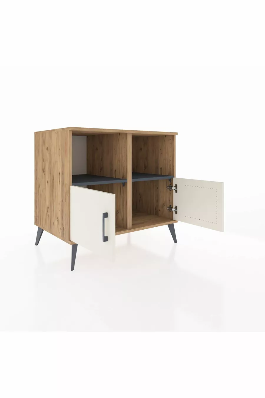 Commode Kronos 2 étagères 2 portes Pin-Quartz/Anthracite