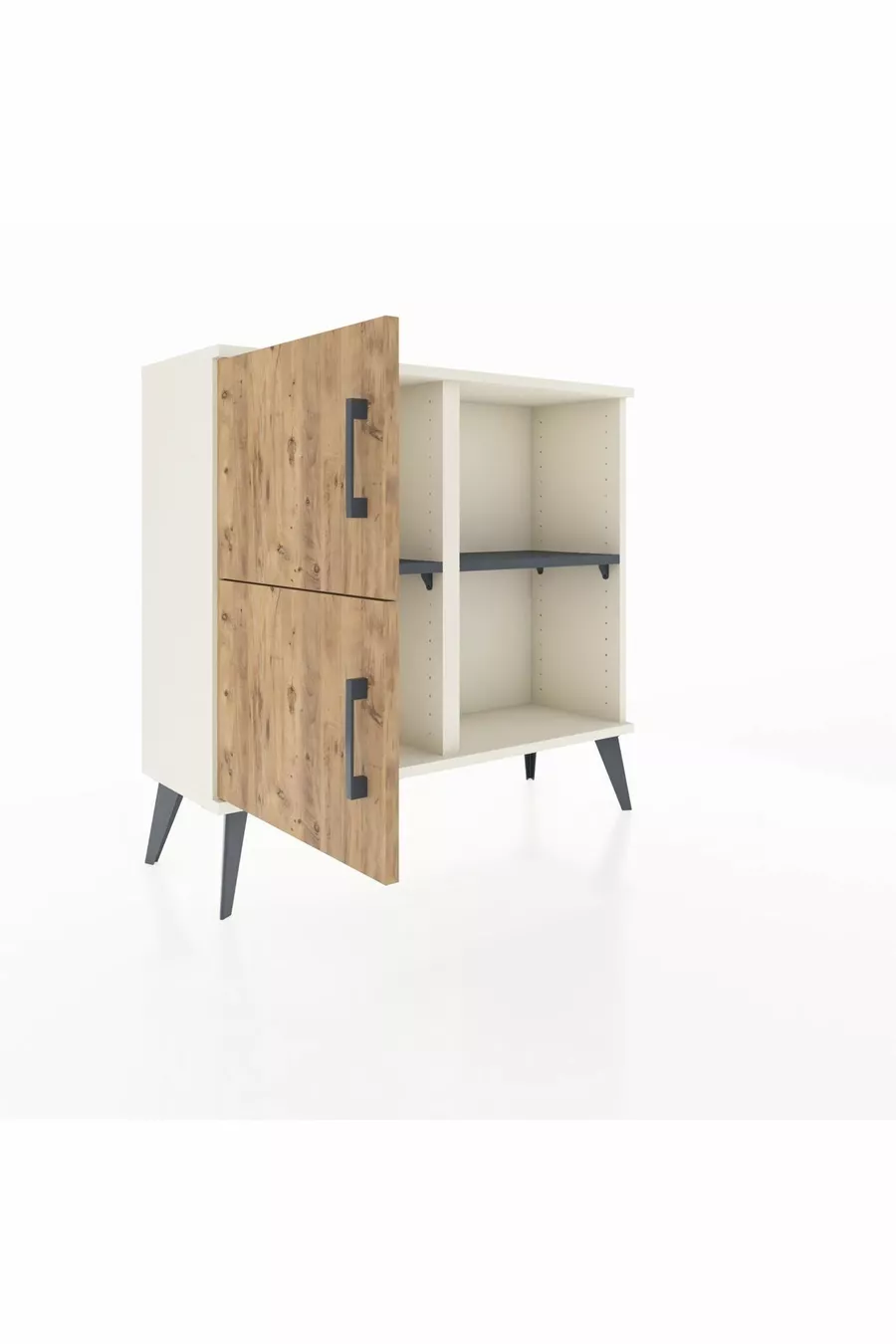 Commode Arges 2 étagères 2 portes Pierre de lune-Pin/Anthracite