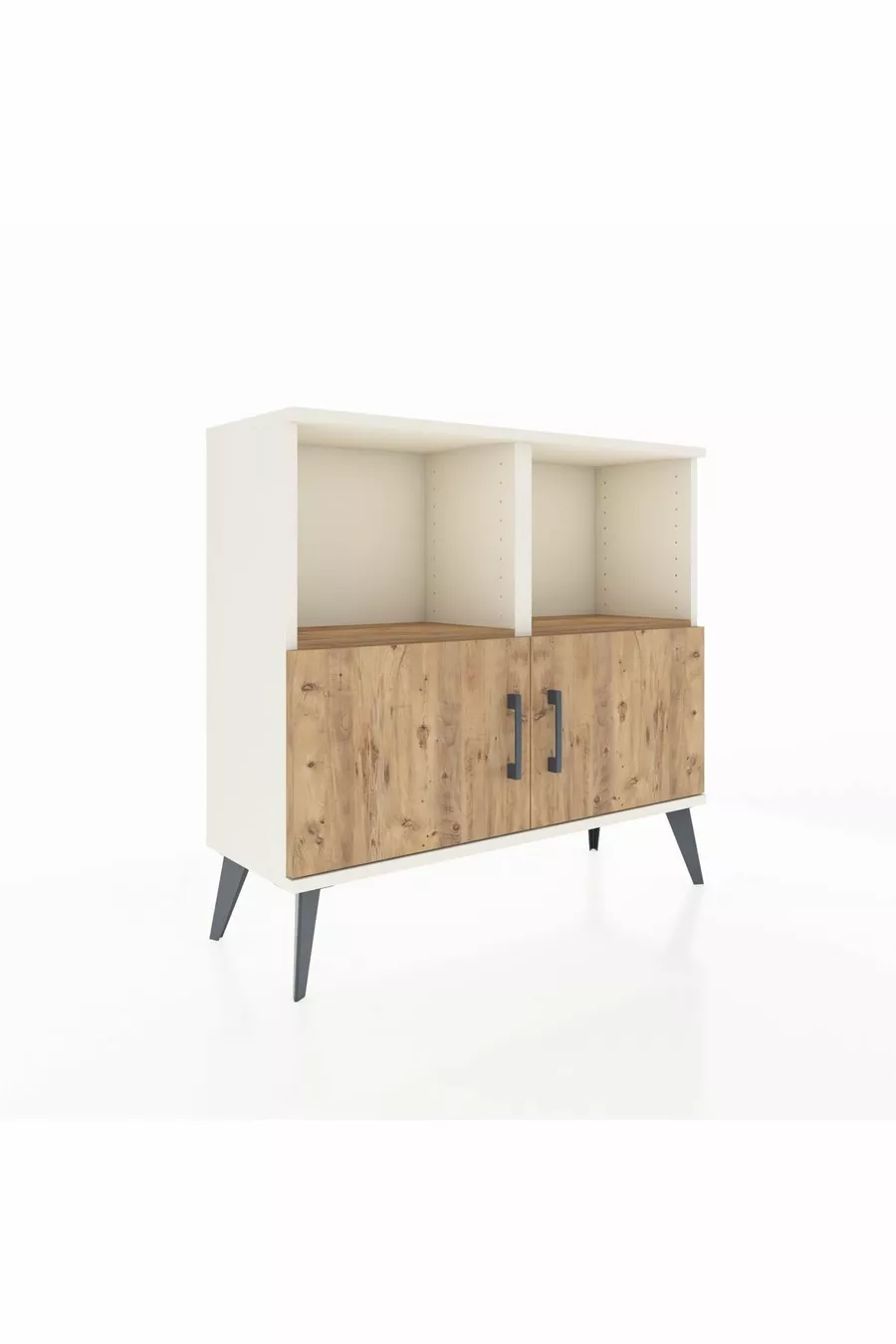 Commode Arges 2 étagères 2 portes Pierre de lune-Pin