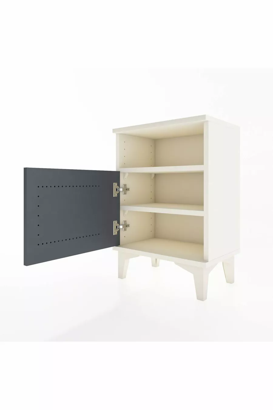 Table de chevet Arges à 2 étagères avec 1 porte, couleur Pierre de Lune-Anthracite