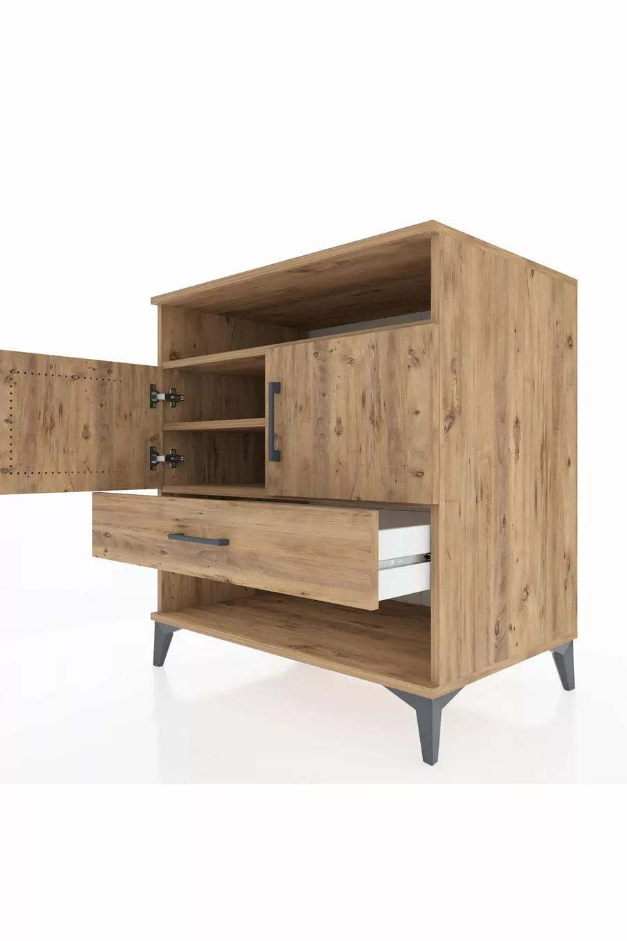 Commode Kronos 3 étagères 1 tiroir 2 portes Pin-Pin
