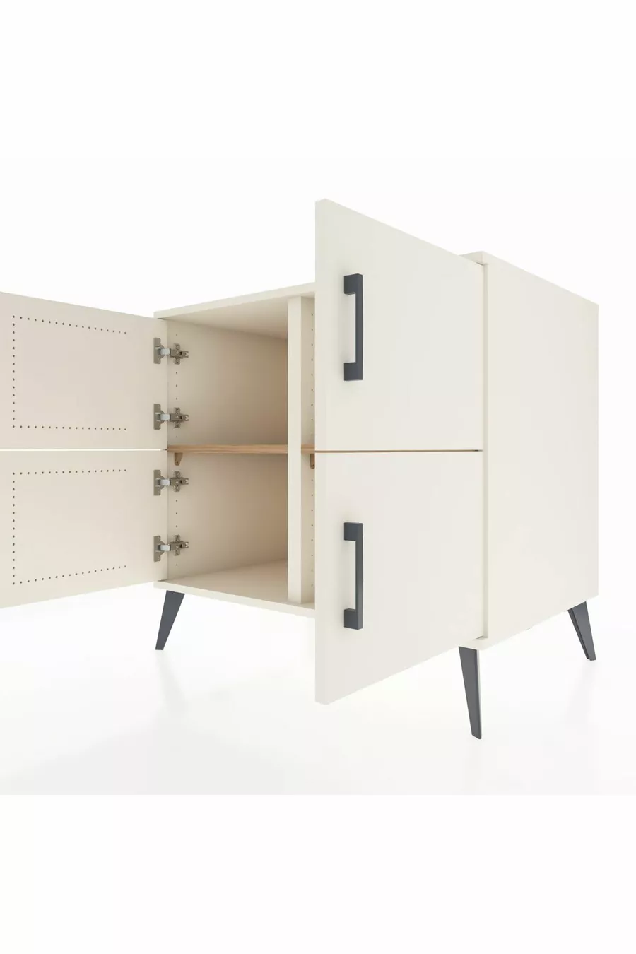 Commode Kronos 2 étagères 4 portes Pierre de lune/Pierre de lune/Pin