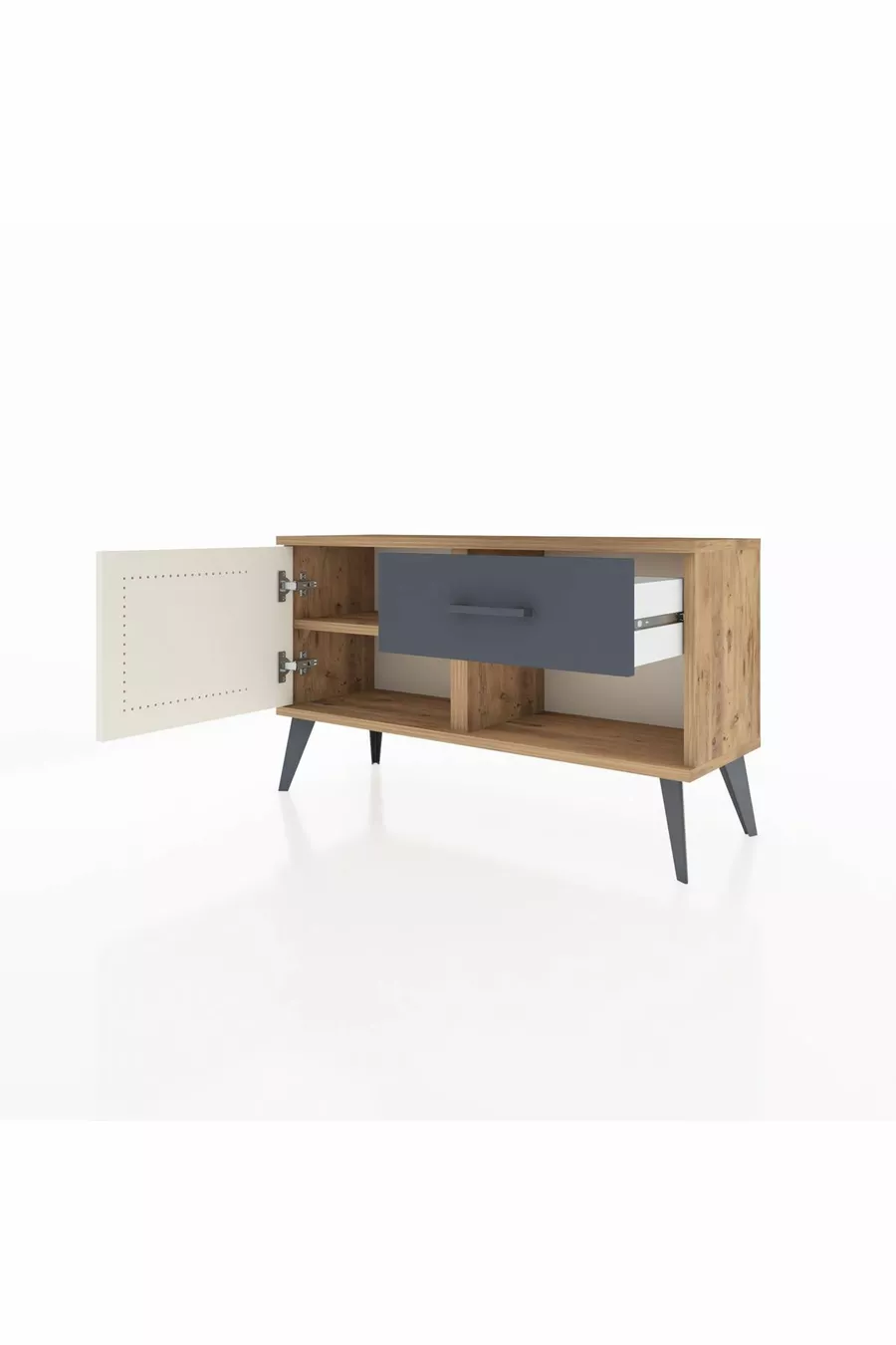 Commode Arges avec une étagère, un tiroir et une porte en pin-jaspe/anthracite
