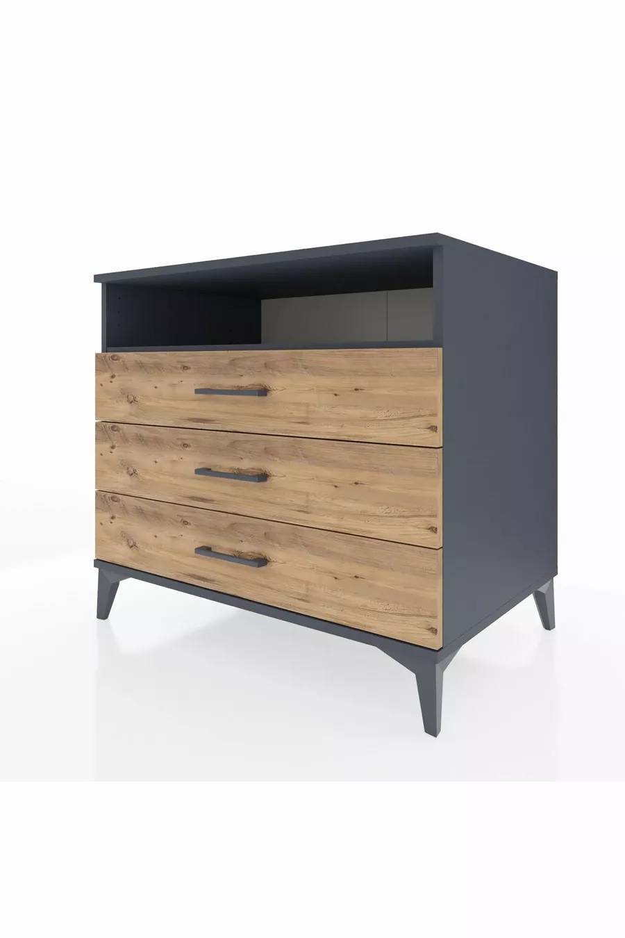 Commode Kronos à une étagère et 3 tiroirs Anthracite-Bois de pin