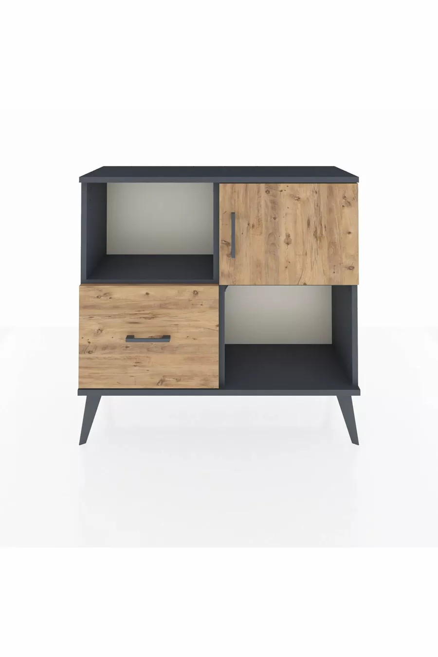 Commode Arges 2 étagères, 1 tiroir, 1 porte, Anthracite-Pin
