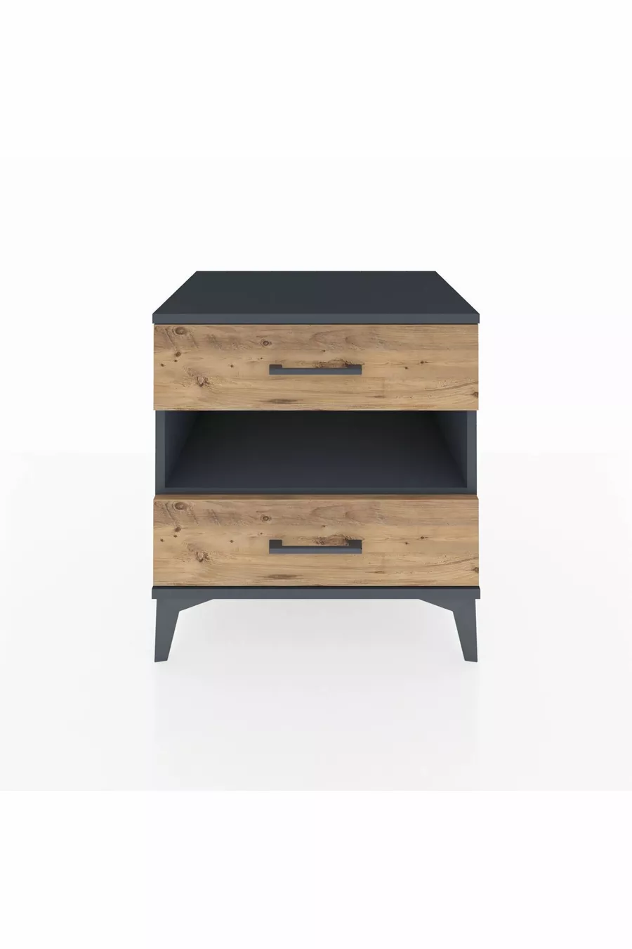 Chevet Hyperion à une étagère et deux tiroirs Anthracite-Pin