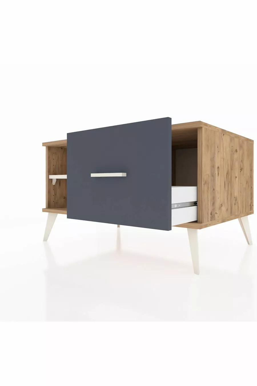 Commode Kronos à une étagère et un tiroir Pin-Pierre de Lune/Anthracite