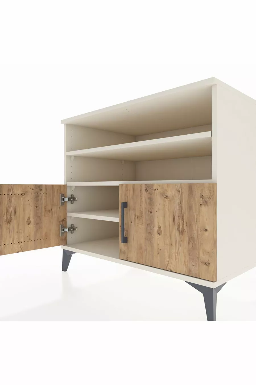 Commode Kronos 3 étagères 2 portes Pierre de Lune-Épicéa
