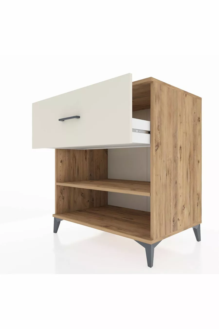 Commode Kronos à une étagère et un tiroir, pin-pierre d'onyx