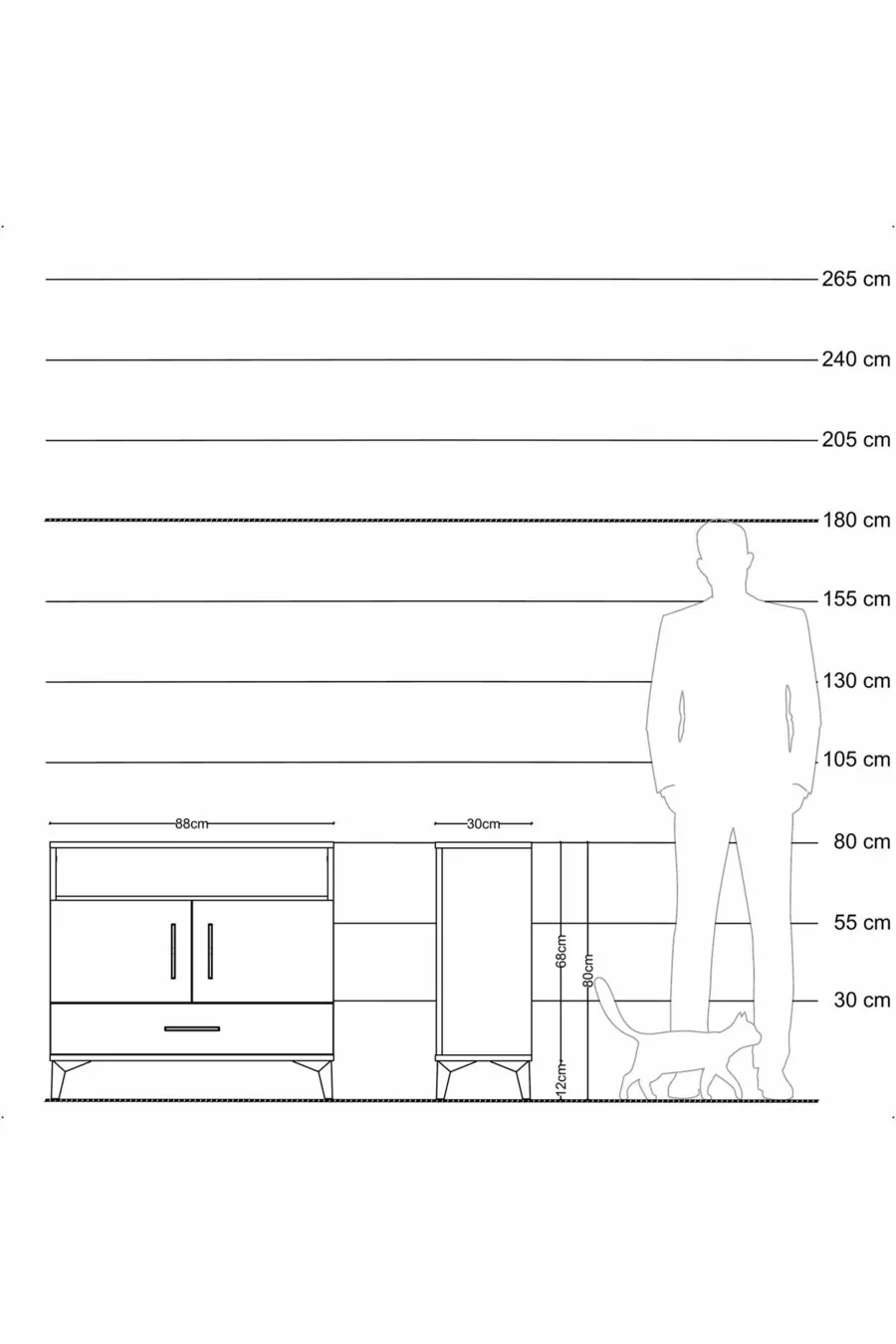 Commode Arges avec 3 étagères, 1 tiroir et 2 portes, en pin-pierre d'ardoise