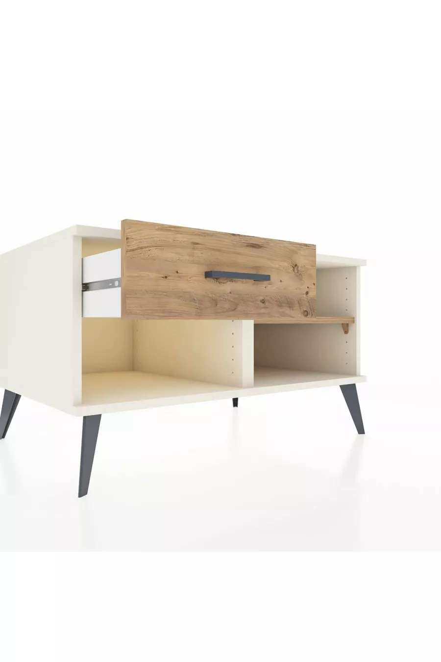 Commode Kronos à une étagère et un tiroir, Pierre de lune-Pin