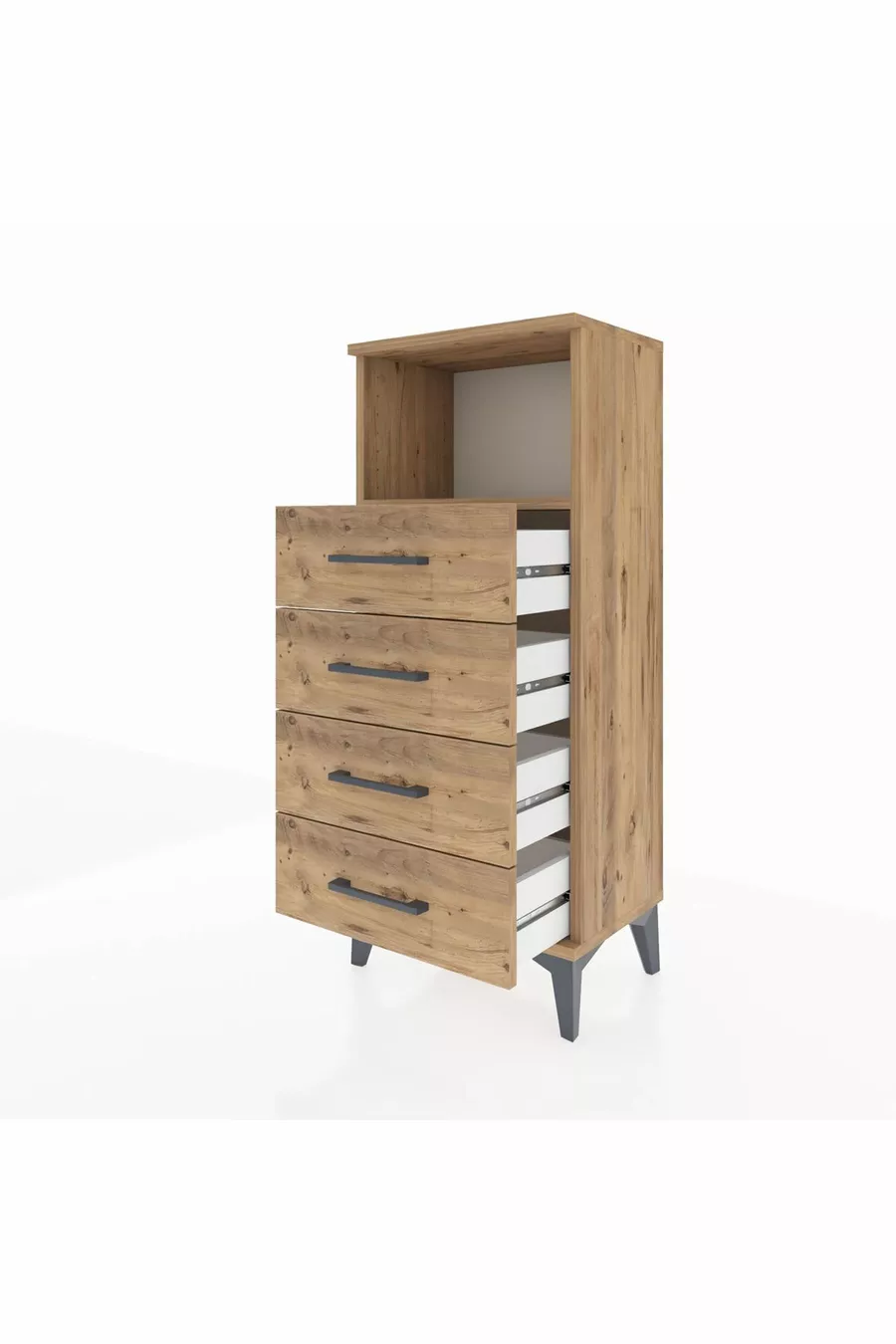 Table de chevet Arges avec une étagère et 4 tiroirs en pin