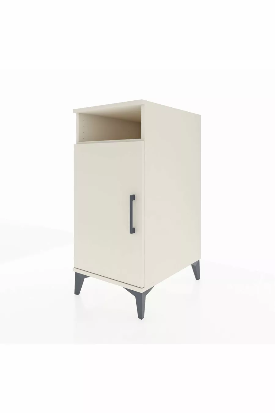 Table de chevet Kronos avec 3 étagères et 1 porte, Pierre de lune-Pierre de lune