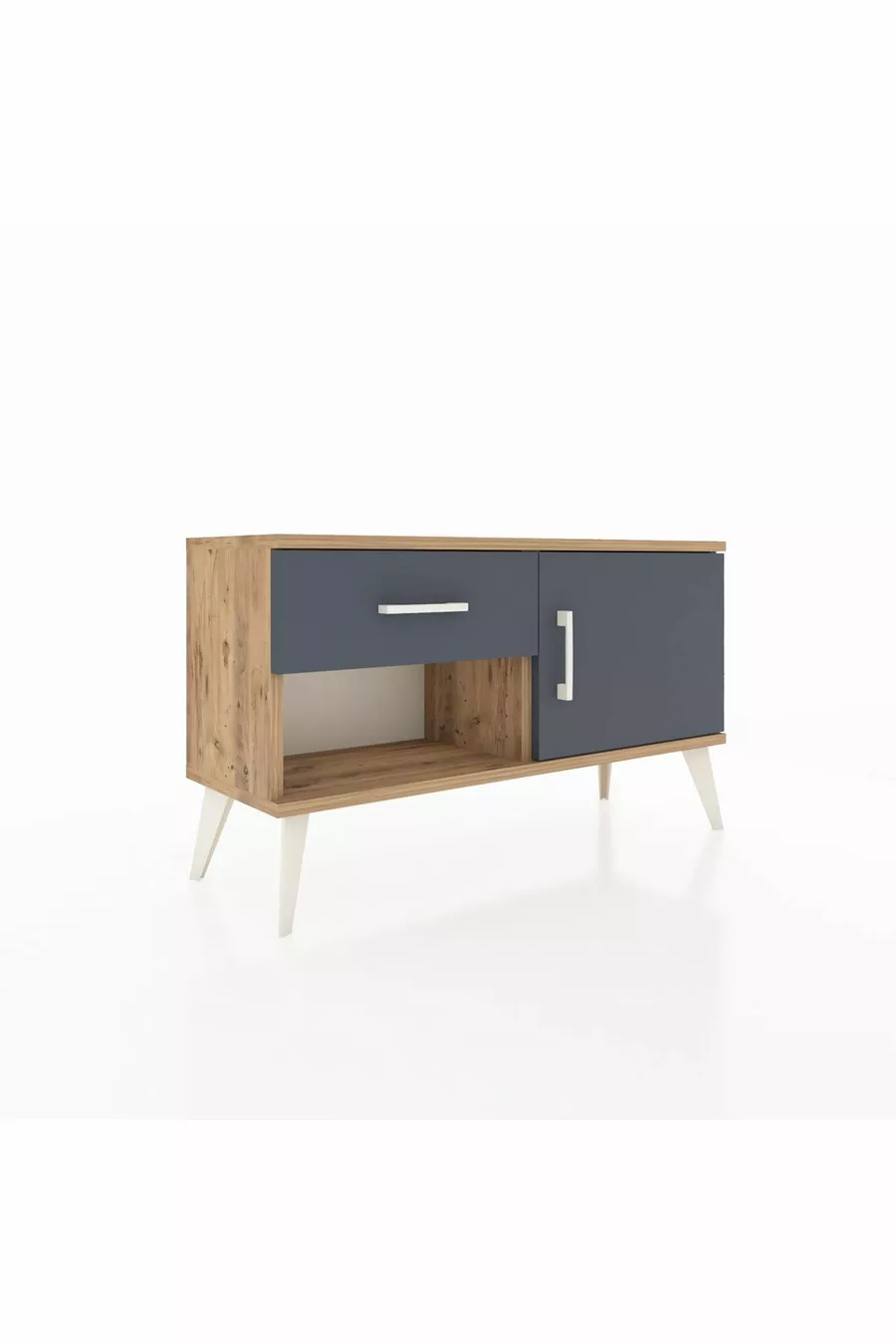 Commode Arges à une étagère, un tiroir et une porte, en pin-anthracite