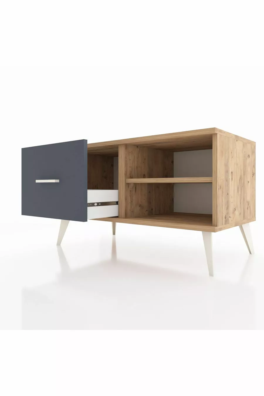 Commode Hyperion à une étagère et un tiroir, pin-pin/anthracite