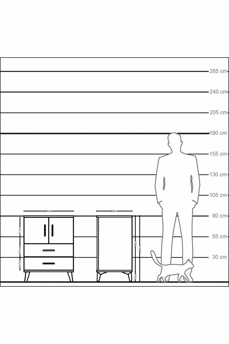 Kronos Table de Chevet avec 2 Étagères, 2 Tiroirs et 2 Portes, Albâtre-Albâtre