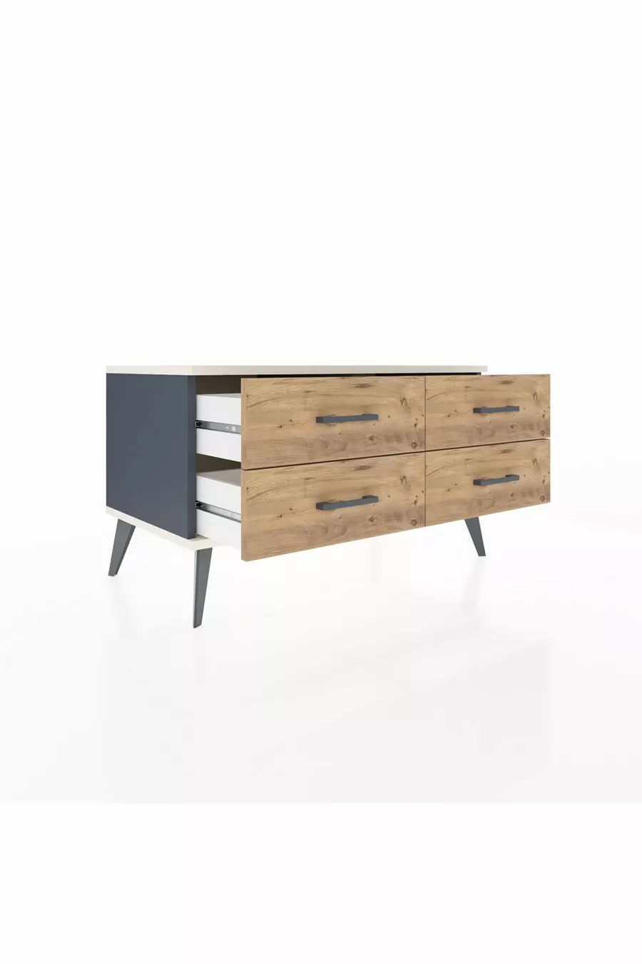 Commode Hyperion 4 étagères Anthracite-Pierre d'ardoise/Sapin