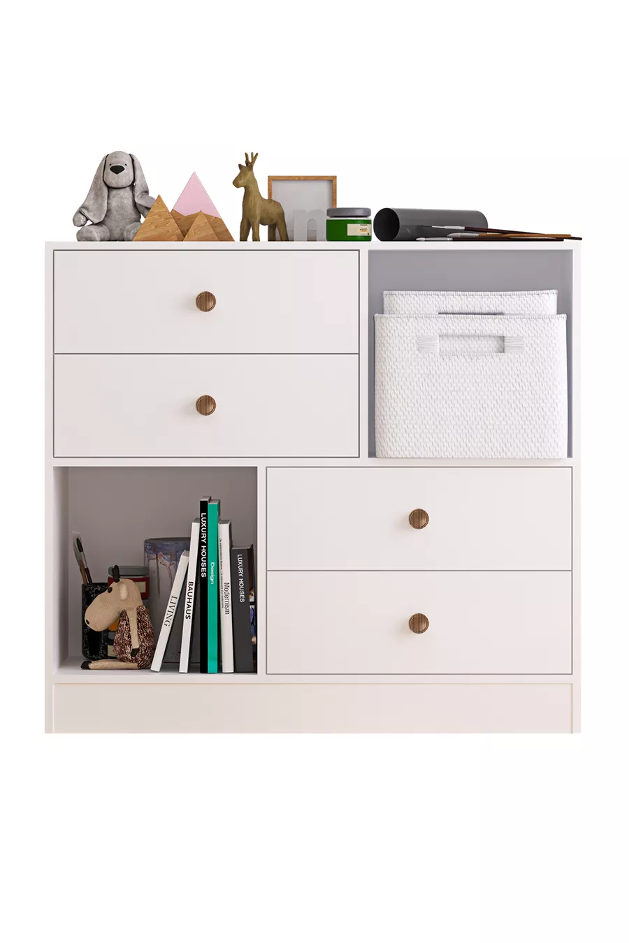Commode Elif moderne à 4 tiroirs et 2 étagères