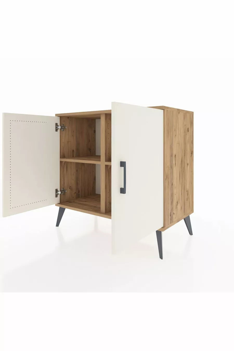 Commode Hyperion 2 étagères 2 portes Pin-Ambre/Pin