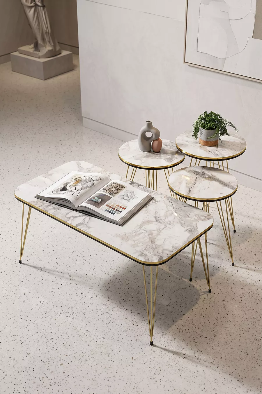 Table gigogne et table basse ensemble set double or Efes fil