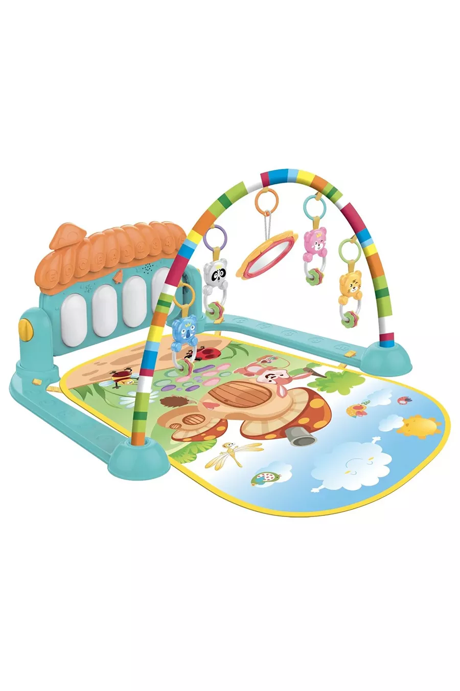tapis de jeu pour bébé avec piano, tapis d'activités, miroir pour nouveau-né, musical et lumineux