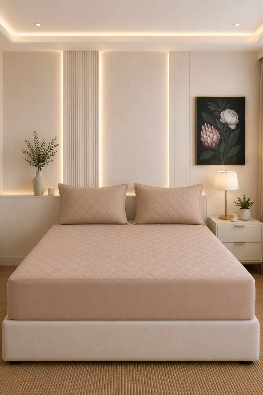 Protège-matelas matelassé en coton  % marron, ajusté, pour bébé-simple-double-king