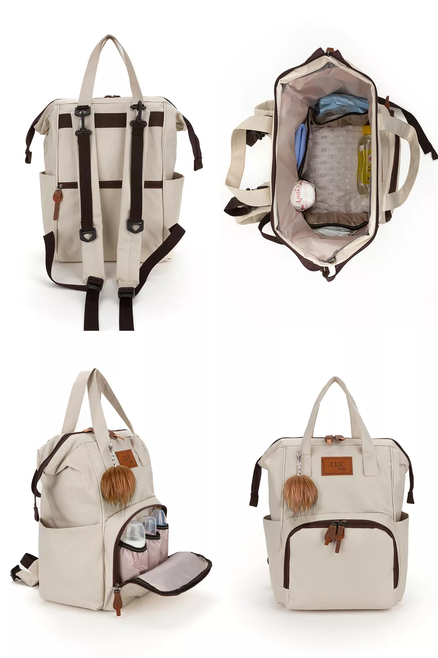 Sac à dos de soins pour bébé avec support de sangle et sac à bandoulière Mommy Bag avec porte-clés en cadeau, ensemble de 2 pièces