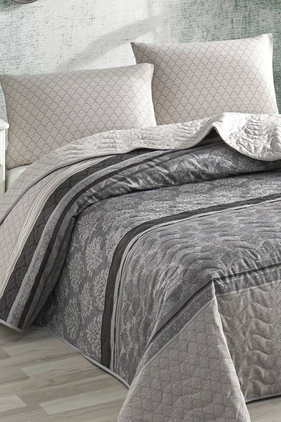 Housse de Couette Matelassée Ensemble Double Créatif Gris