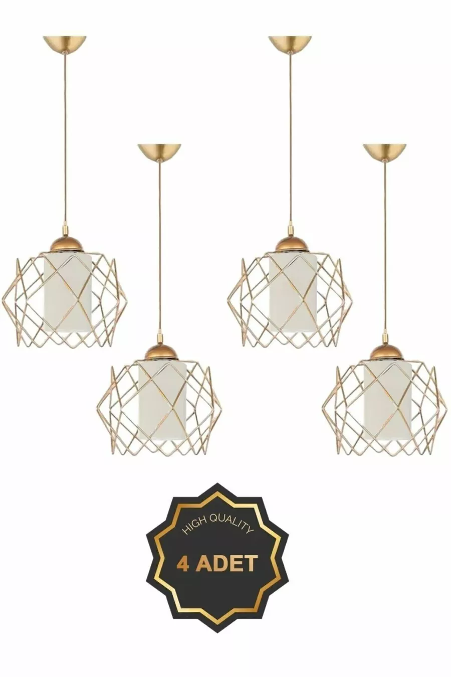 4 pièces Suspension Luminaire Tendances en Métal Blanc avec Verre Mica pour Salon, Cuisine, Salle de Bain, Chambre à Coucher, Doré