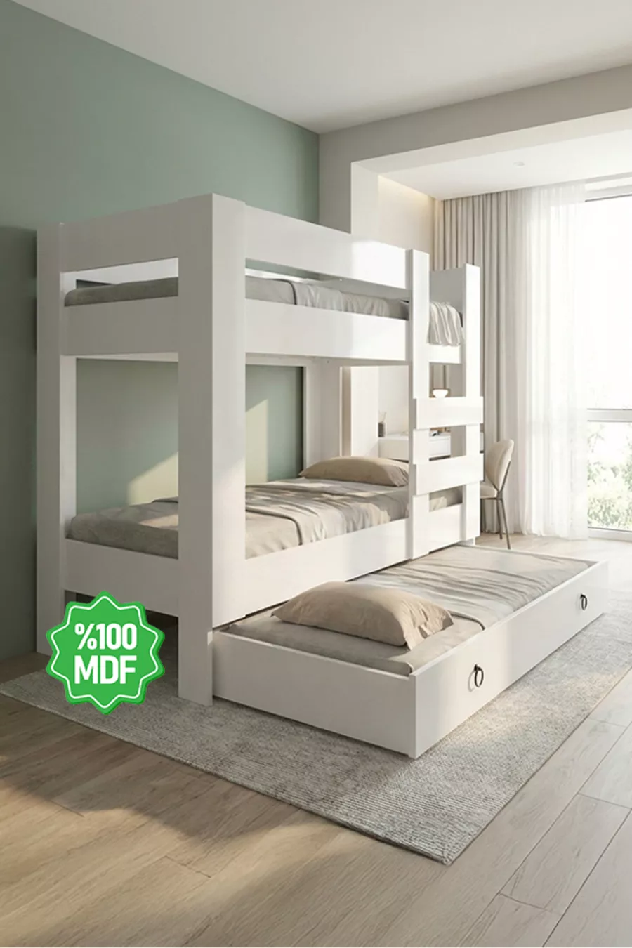 Ninnimo Jeune Blanc MDF  Lit Superposé Compatible avec Lit Enfant -1