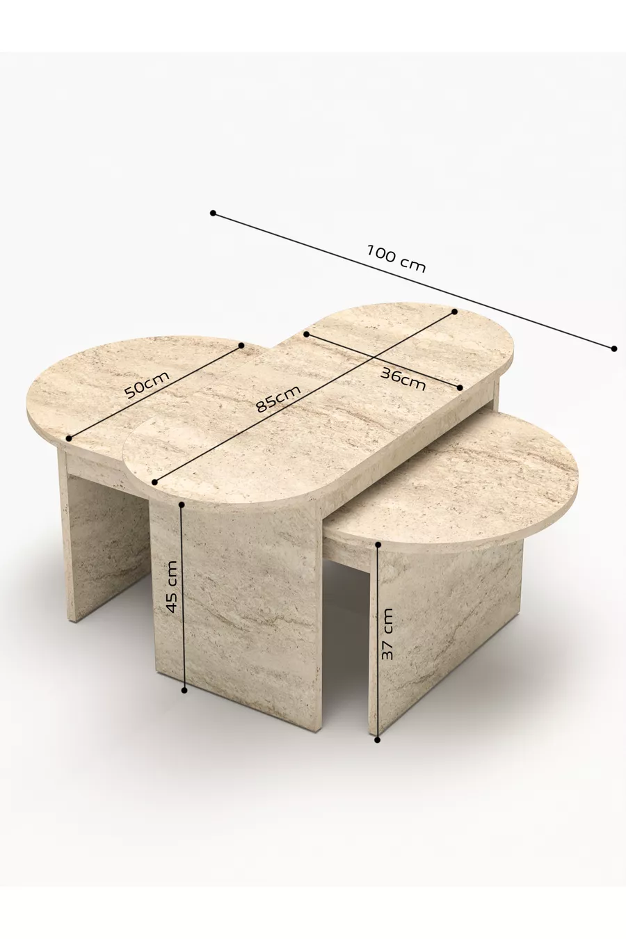 Table basse et table d'appoint ensemble de 2 en travertin