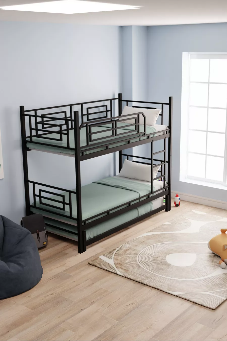 Lit superposé et lit simple en métal pour enfants Defne Yavrulu  Noir