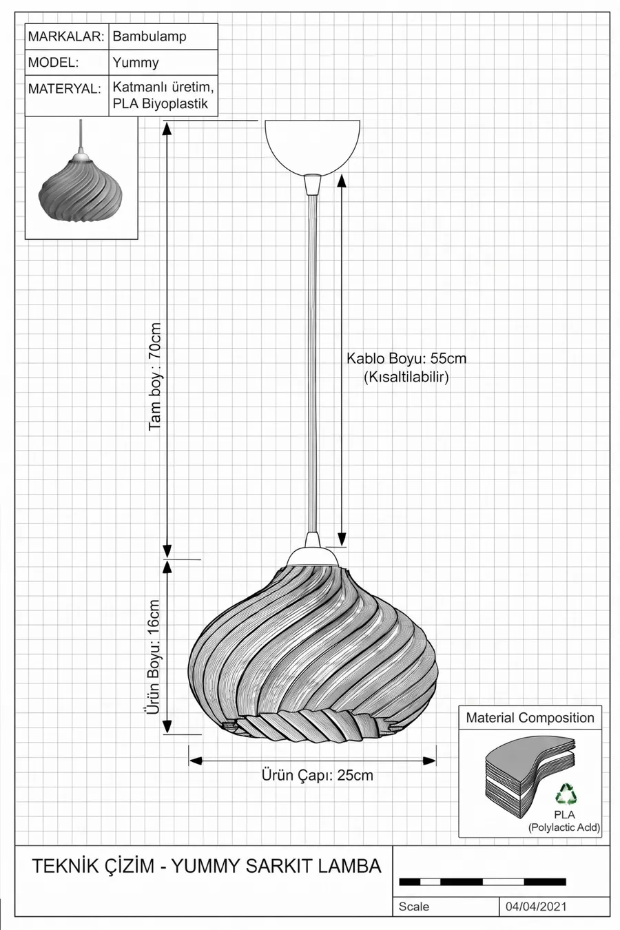 Suspension simple Yummy à motif ondulé blanc, style moderne, cuisine, salon, chambre à coucher (Bioplastique) 
